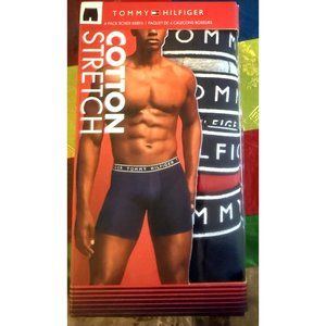 NEW TOMMY HILFIGER 4 Pk Cotton Stretch Boxer Briefs Grey Blue Red Size SMALL
